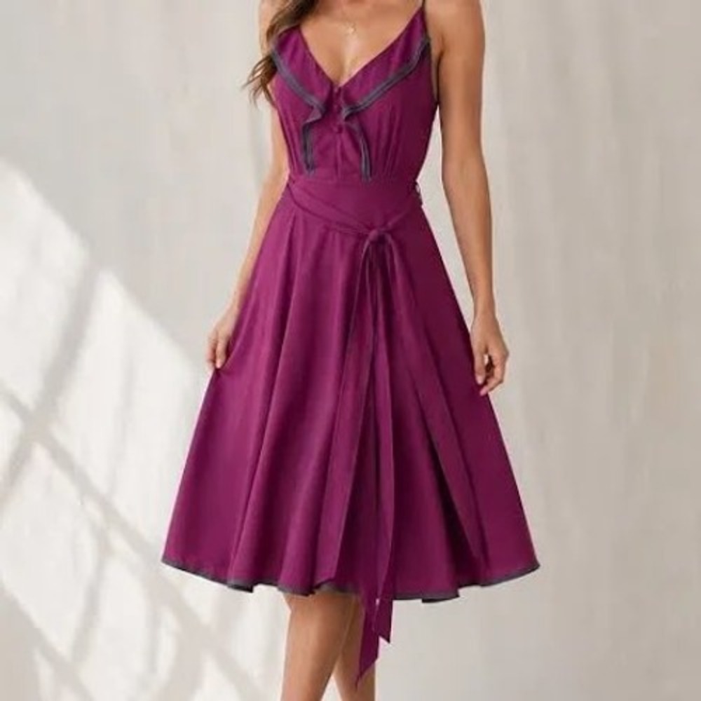 Girls from Savoy Anthropologie Magenta Ruffle Halter Midi Dress Cocktail 6
